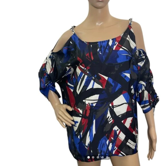 Michael Kors Abstract Print Blouse - Red, Blue, Black, White - Picture 1 of 9